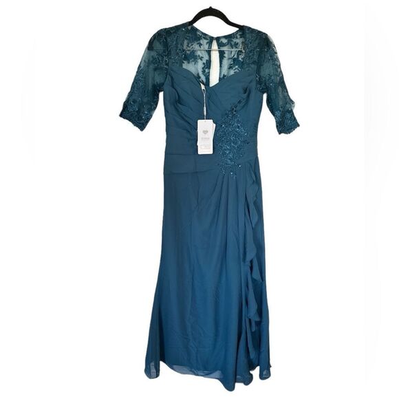 JJ's House Chiffon Ruffle Gown Wedding & Special Occasion Ink Blue Women Size 6 - Picture 1 of 5